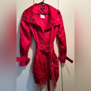 Bebe red satin w/silver hardware parka.